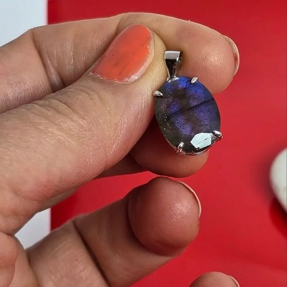 Natural Labradorite 925 Sterling Silver Pendant - Picture 8 of 8